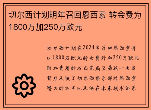 切尔西计划明年召回恩西索 转会费为1800万加250万欧元